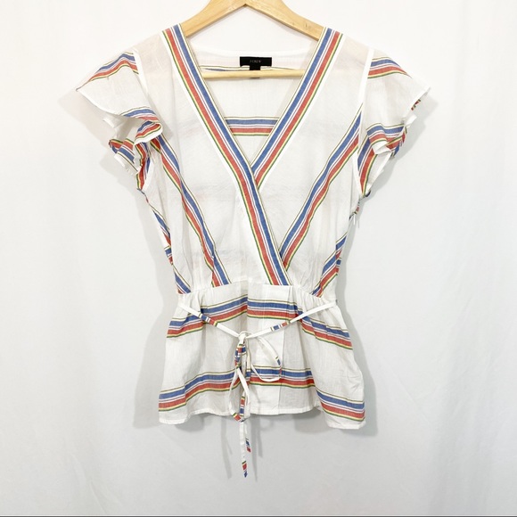 5/$25 NWOT J. Crew Flutter Sleeve Wrap Striped Top - Picture 2 of 8